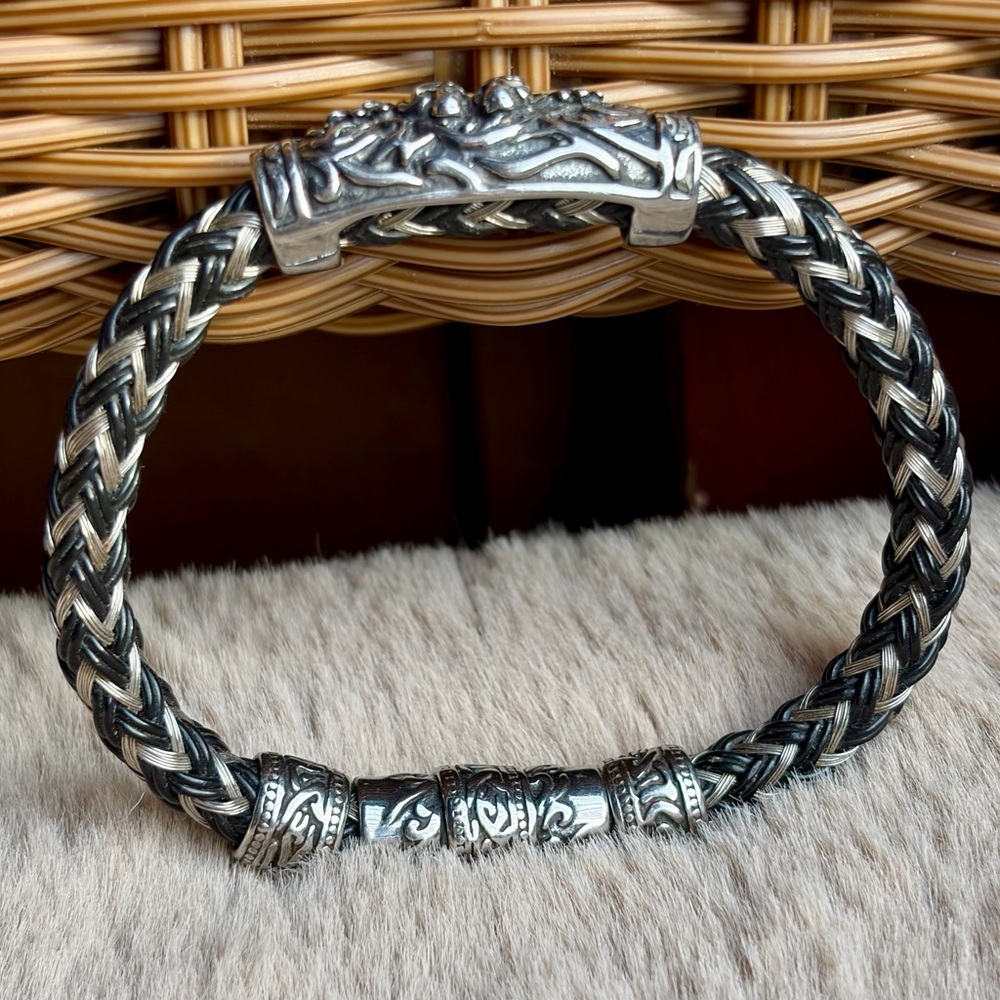 Men’s stainless steel braided cable bracelet — Bali style — magnetic closure